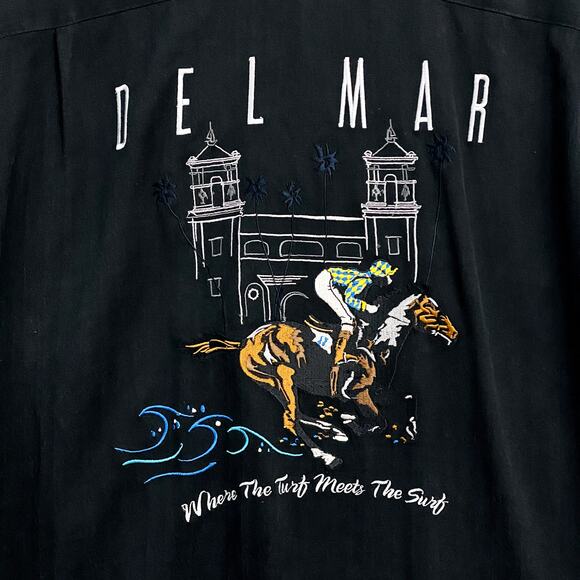 Go Barefoot Del Mar Shirt Men's Size Large Black Where The Turf Meets The Surf - Picture 4 of 11